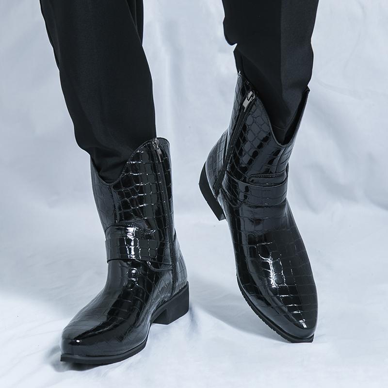 Autumn and Winter Men's High Top Leather Shoes Gentleman Classic Style Fashion Party Outdoor Boots Black Versatile 38-46