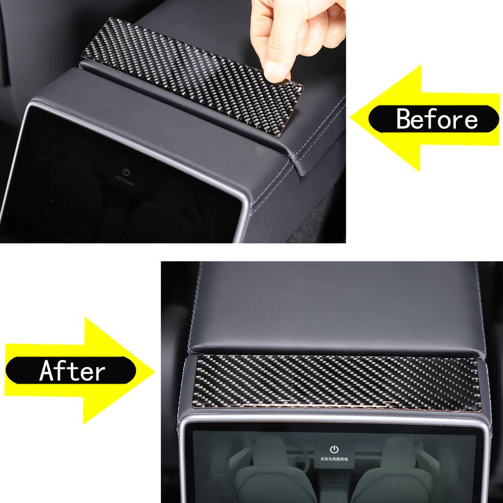 Carbon Fiber Center Armrest Box Rear Panel Sticker Trim For Tesla Model 3 23-24
