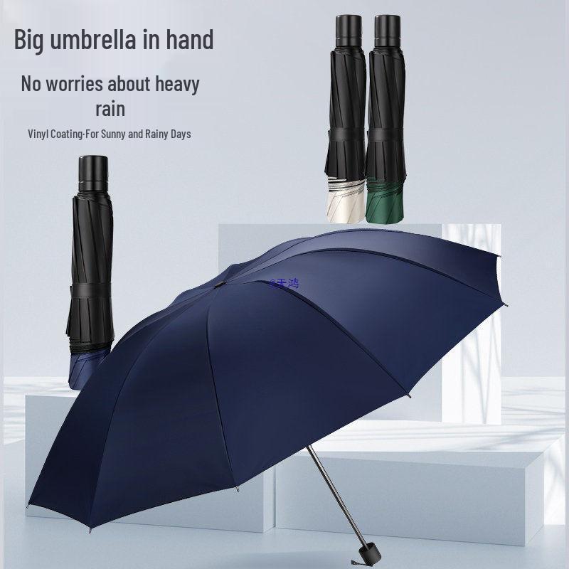 Stort Trefaldigt Paraply för Män & Kvinnor: Robust, Dubbelanvändning för Sol & Regn, Anti-Stormdesign