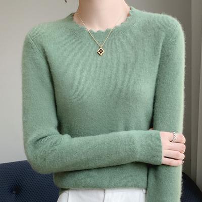 Spitzenpullover mit Rundhalsausschnitt für Damen im Herbst und Winter Neuer modischer und vielseitiger Basic-Pullover Altersreduzierendes, schlankmachendes Oberteil