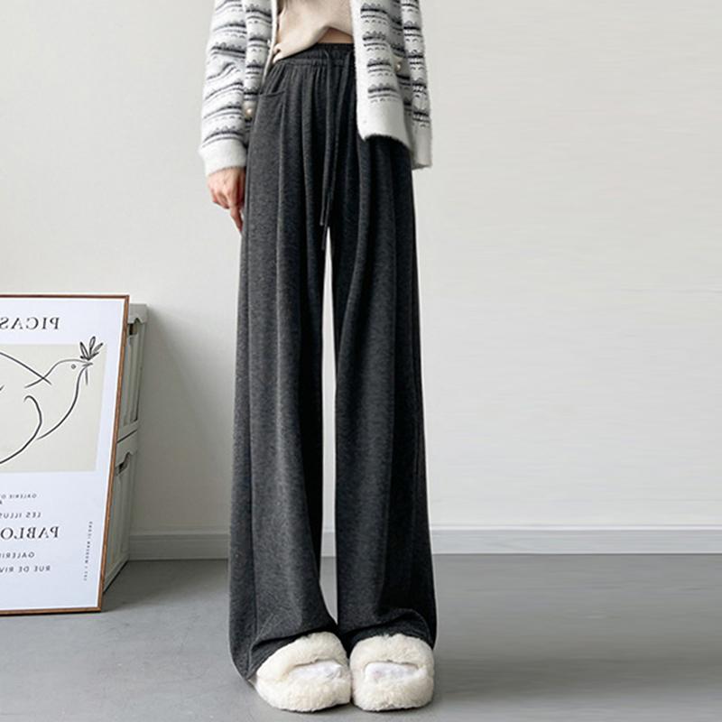 Spring And Autumn Casual Loose Fit Women Regular Wide-Leg Pants Fashion High Waisted Drawstring Trousers with Pockets