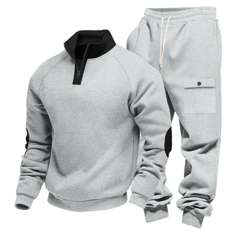 Herbst/Winter Neuankömmling Herren Schwergewicht Fleecegefüttert Übergroß Stehkragen Lässiger Hoodie & Workwear-Stil Hosen Set
