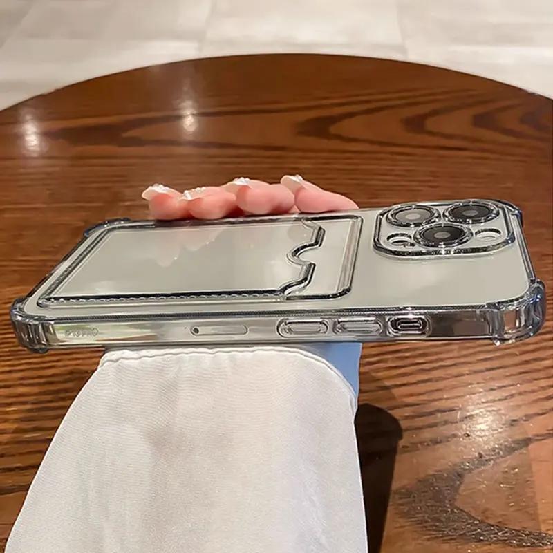Transparent Card Wallet Slot Bag Holder Case For iPhone 16 15 14 13 12 11 Pro Max Mini X XR 7 8 Plus Clear Shockproof Soft Cover