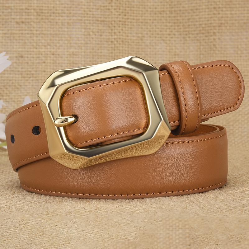 

Mei Mary Hot-selling pin buckle leather belt - cowhide base, casual and versatile leather waist belt, korean style minimalist decorative jeans belt 105cm коричневий
