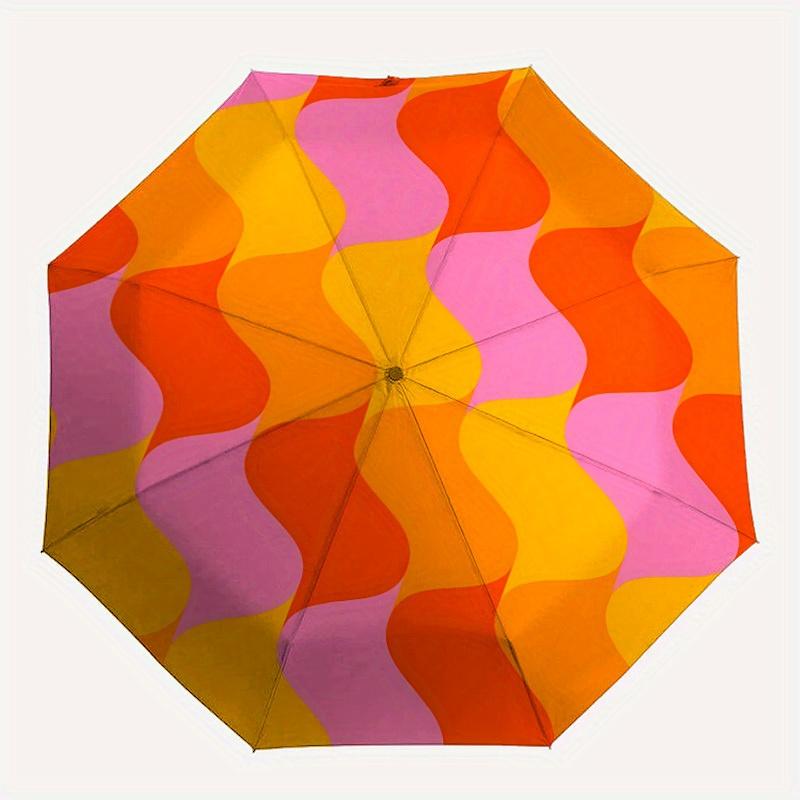 

1pc Wavy Colors Automatic Open/close Folding Compact Umbrella, 8-Rib Sturdy Canopy, Lightweight Portable, Everyday Use, Gift, Outdoor Umbrella, Travel