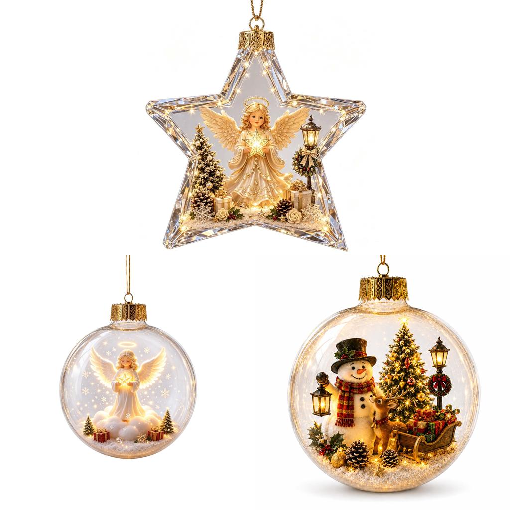 Christmas Creative Lighted Star Acrylic Garland With Snowman Decor For Home Festivities