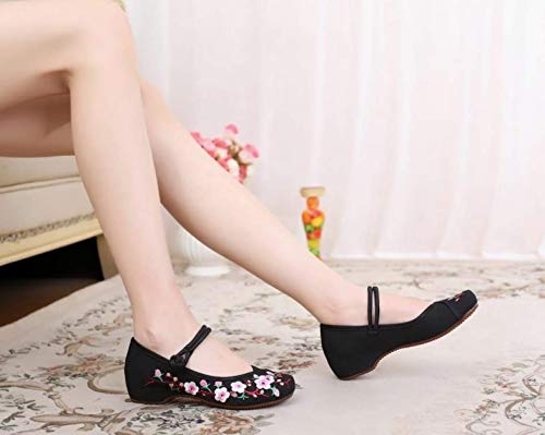 Donalee Women's Chinese-style Flat Shoes with Floral Embroidery and Heels (Size 23cm/36, Black)