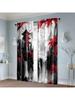 2pcs, Window Curtain  print Japanese Mountain Ink Painting 100% Polyester (without rod) Art Deco Festive for Living Room &