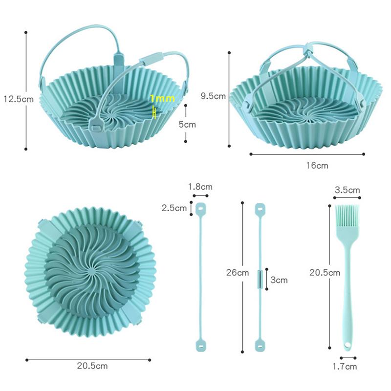 Friteuză cu aer de 22 cm, oală din silicon, căptușeală pentru coș pentru cuptor, tavă de copt antiaderentă