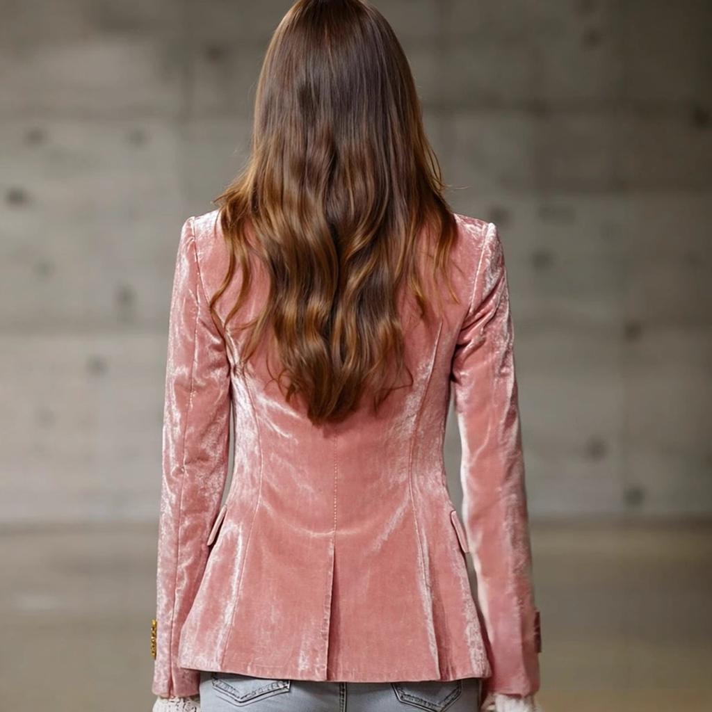 Women's Long Sleeve Blazer Turn Down Collar Chic Velvet Suit Jacket
