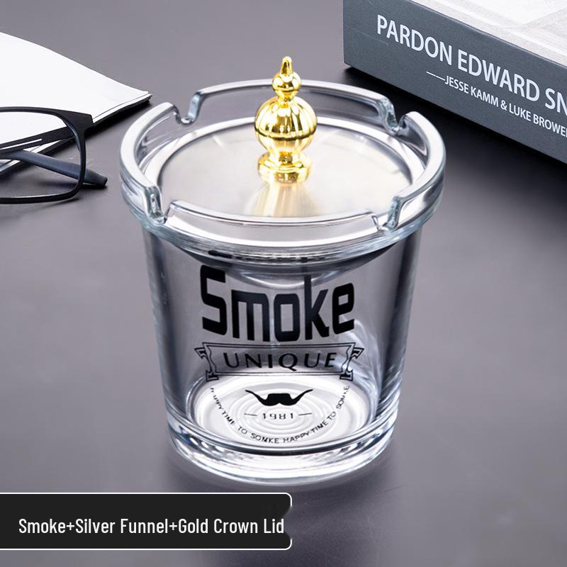 Luxury Windproof Glass Ashtray with Lid for Home and Office