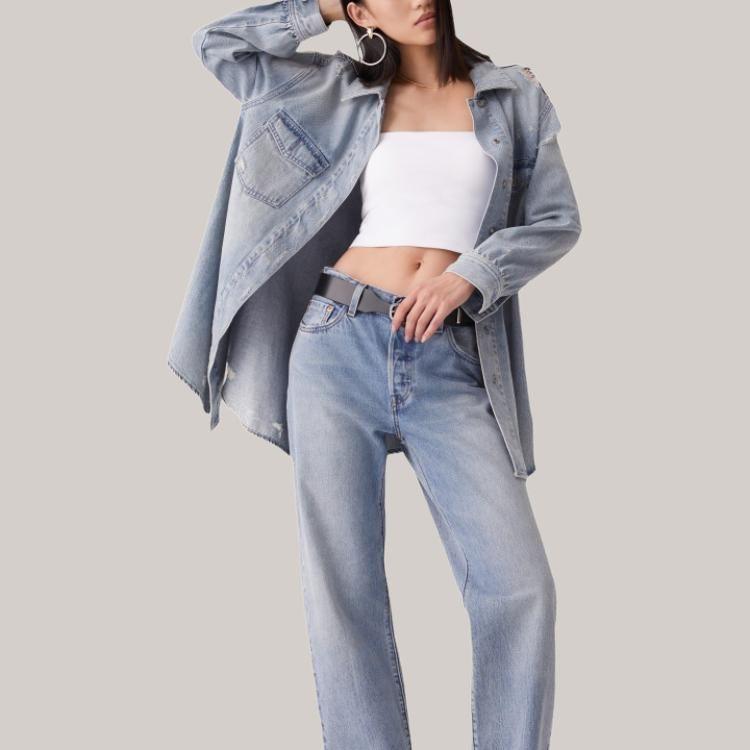 Levis Loose Ripped Simple Comfortable Denim Jacket Women Jackets Light-Blue 001CM-0000