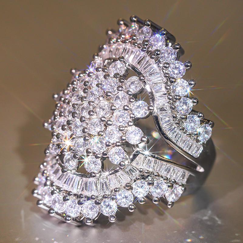 Huitan Flower Design Wedding Rings for Women Gorgeous AA Cubic Zirconia Crystal Rings Anniversary Party Temperament Lady