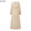 ZANZEA Women Casual Round Neck Long Sleeve Loose Muslim Dress