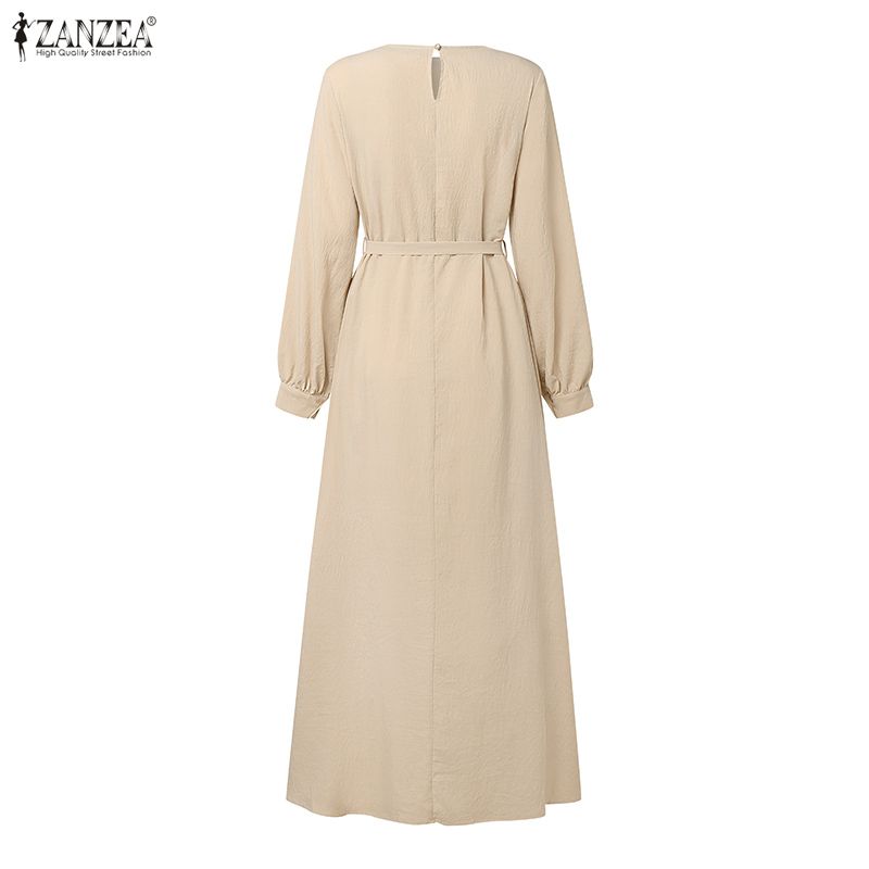 ZANZEA Women Casual Round Neck Long Sleeve Loose Muslim Dress