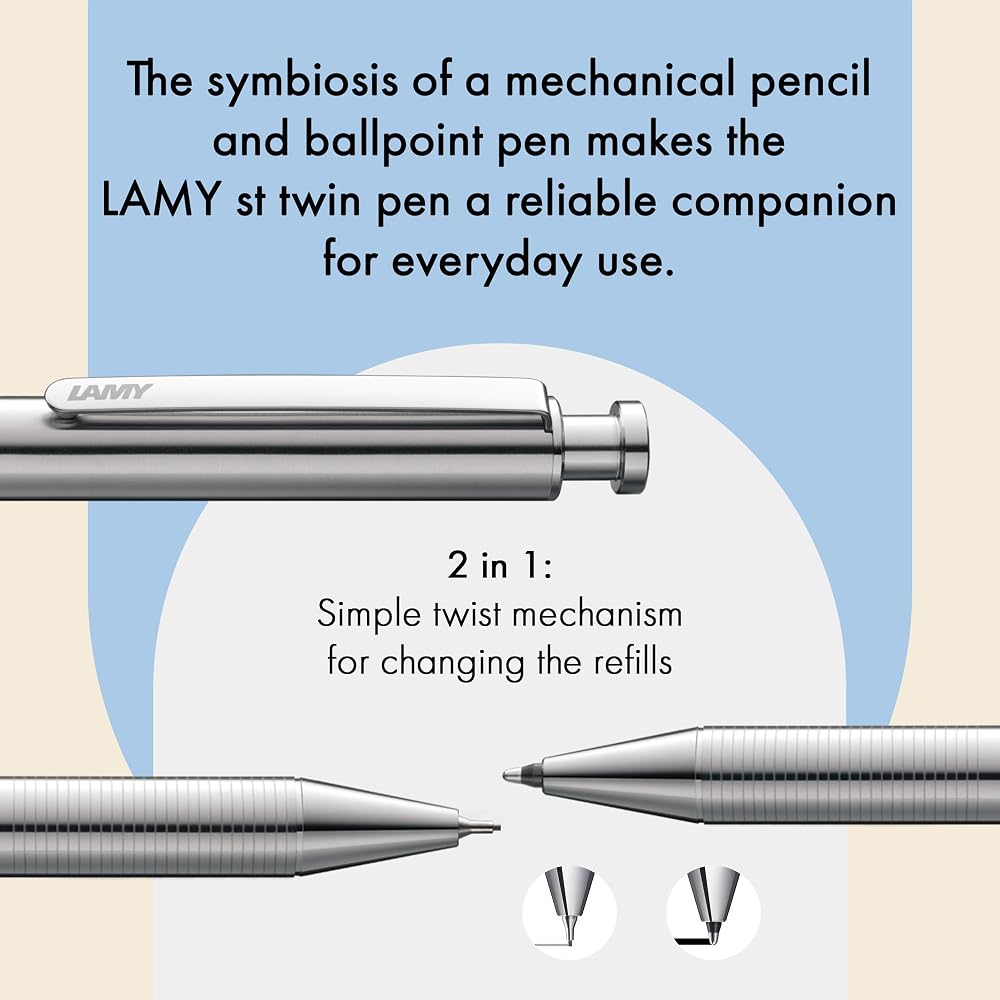 LAMY ST SILVER TWIN PENS - 2 in 1 multi-function pen with twist-on ballpoint and mechanical penci...