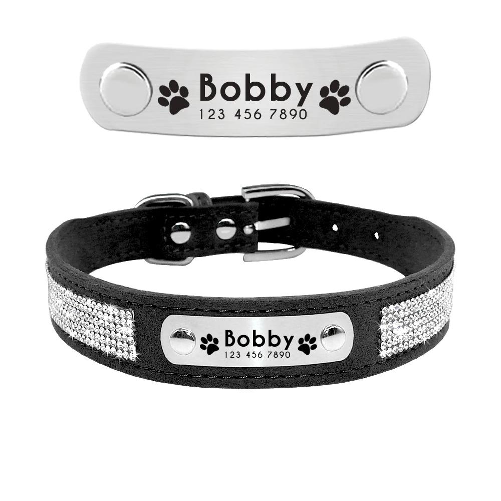 Leder Katzenhalsband Personalisiertes Katzenhalsband für Welpen Kleine Hunde Haustier Kätzchen Namensschild Halsband Kostenlose Gravur Verstellbar Haustierhalsbänder