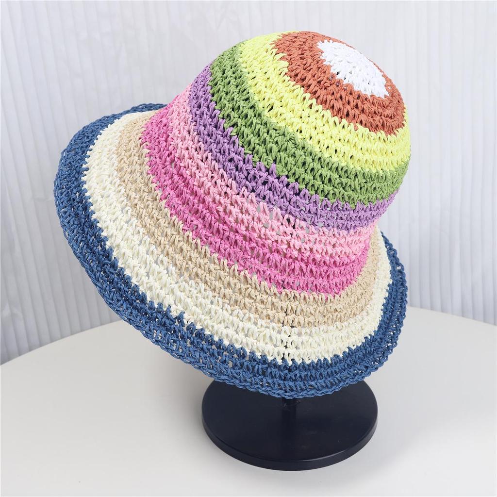 Damen Sommer Regenbogen Dopamin Breitkrempen Sonnenhut - Atmungsaktiv, UV-Schutz.