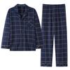 Herren Herbst/Winter Baumwoll-Pyjama-Set - Gestreiftes Karomuster Strickjacke & Langarm Zweiteiler