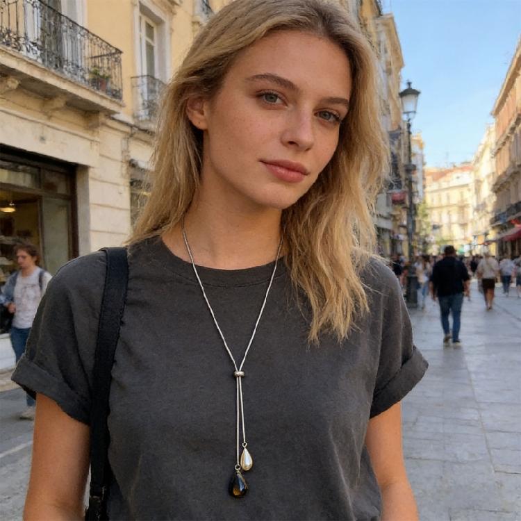 Alloy Teardrop Pendant Necklace Sophisticated Long Sweater Chain With Adjustable Length Fashion Accessory
