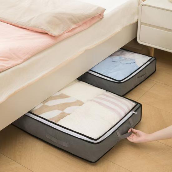 Under Bed Storage Bag Quilt Bag with Transparent Cover Dust Proof Wardrobe Organizer for Clothes Sheets Home Dormitory Closet