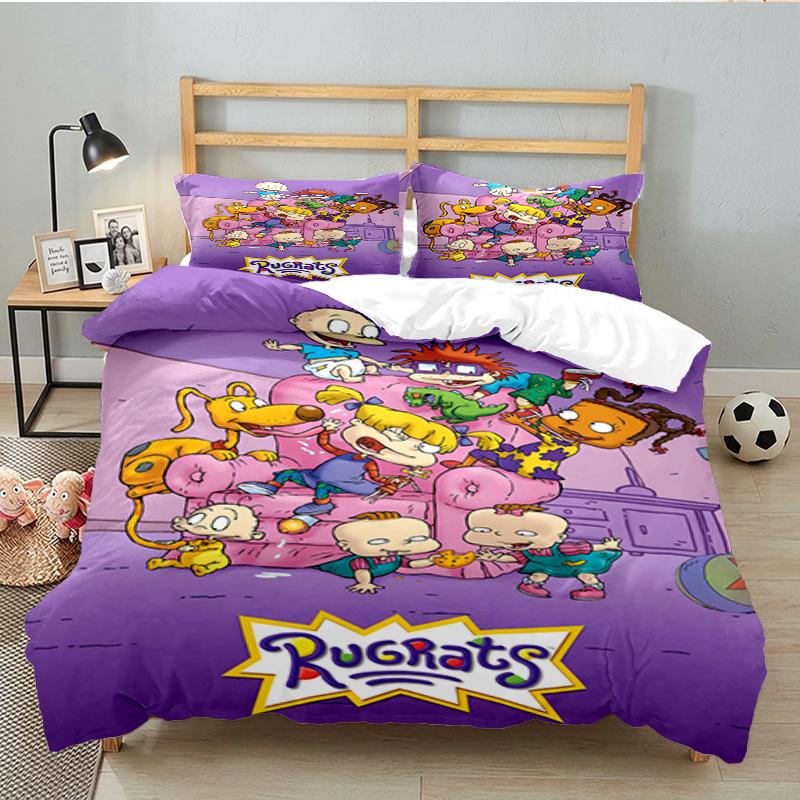 3PCS Rugrats Friends Bedding Set Printed Duvet Cover Closure Includes 1 Duvet Cover & 2 Pillowcases for All Seasons Bedroom Decor