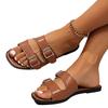 Large Size Buckle Flat Bottom One-word Shoes Women's Open-toed Retro Wind Beach Cool Slippers