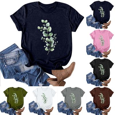 Women's Fashion Casual Printed Round Neck Pullover Short Sleeve T-Shirt Top