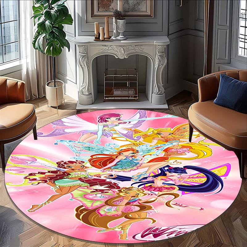 1pc Winx Club Carpet, Round Rug, Comfortable, Suitable for Entryways, Living Rooms, Office, And Bedrooms, Christmas Decoration
