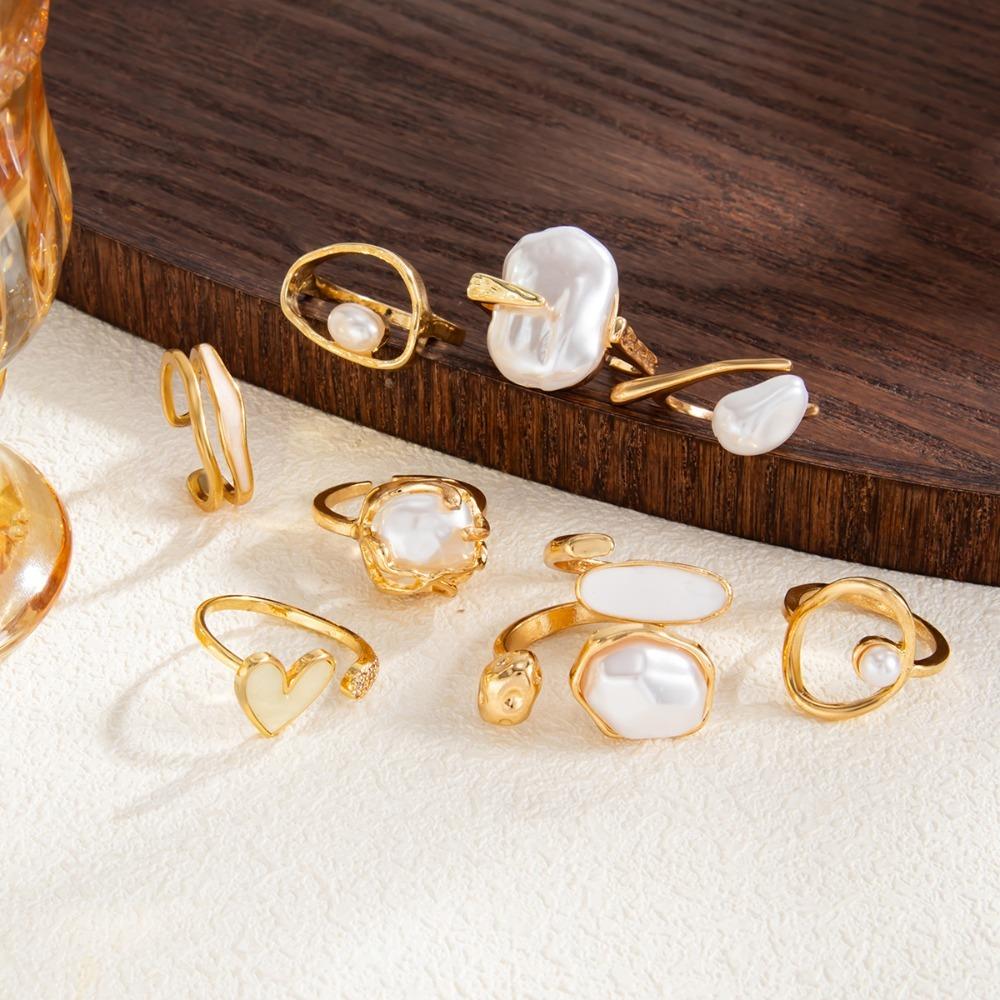 Trendy Irregular Baroque Pearl Ring Set – Geometric Hip-Hop Design, Light Luxury Statement Jewelry for Modern Women