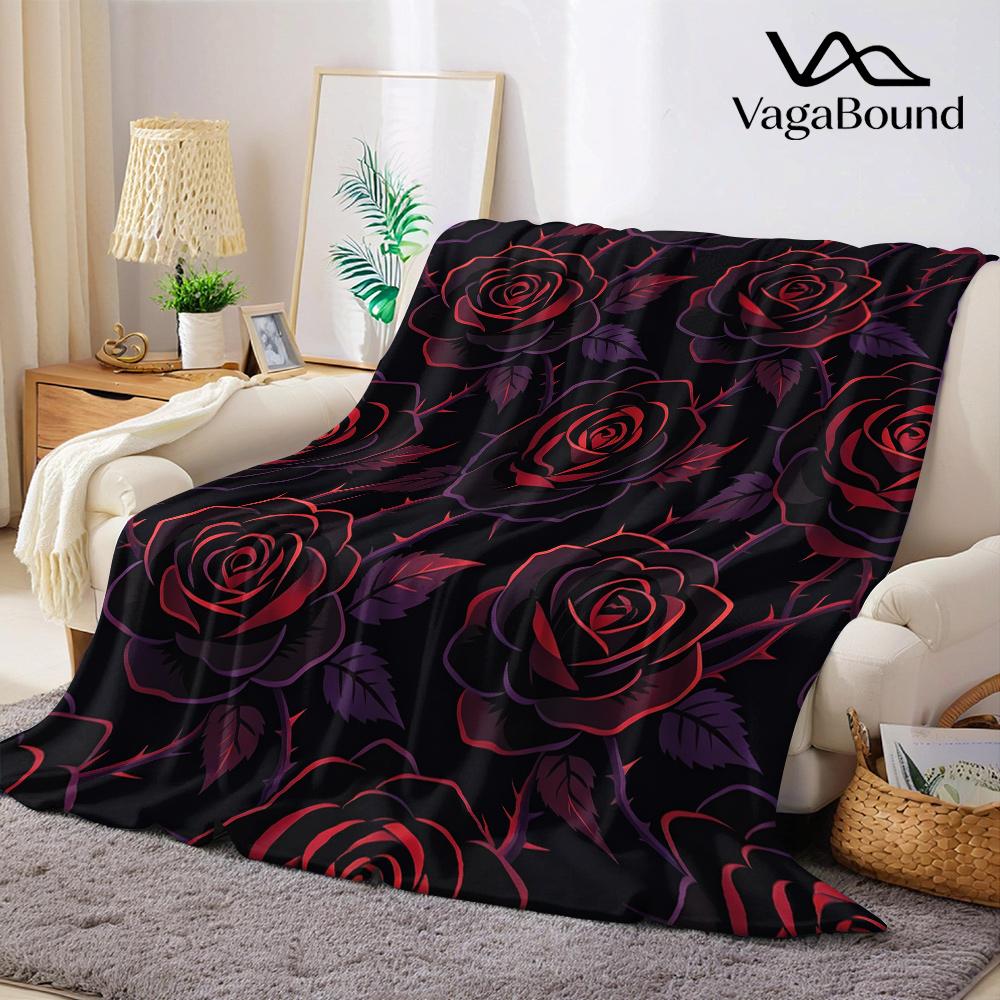 Dark Gothic Roses Thorns Flannel Blanket Warm Soft Halloween Christmas All-Season Couch Decorative Cozy Warm Gift