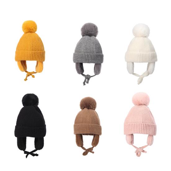 Toddler Hat Washable Solid Color Ear Cover Design Friendly To Skin Fade-Resistant Keep Warm Cashmere Windproof Baby Girl Winter