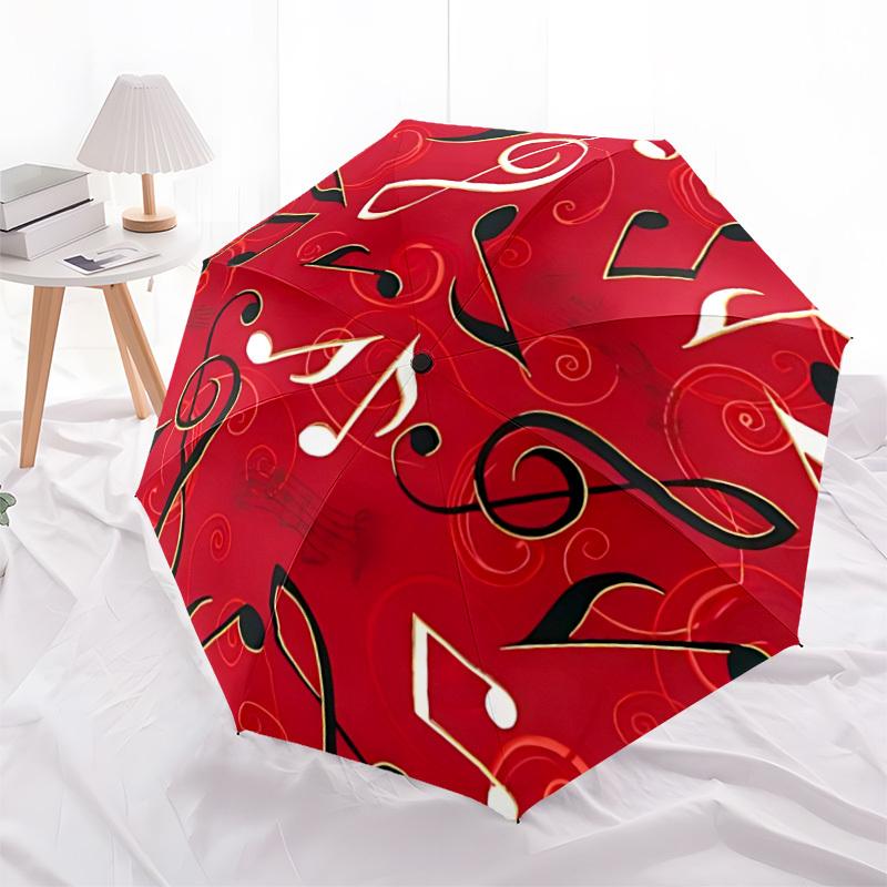 1pc Music Notes Pattern Automatic Folding Umbrella Durable Iron Frame,All Seasons Home Travel Outdoor Multifunctional Umbrella Yy251115157