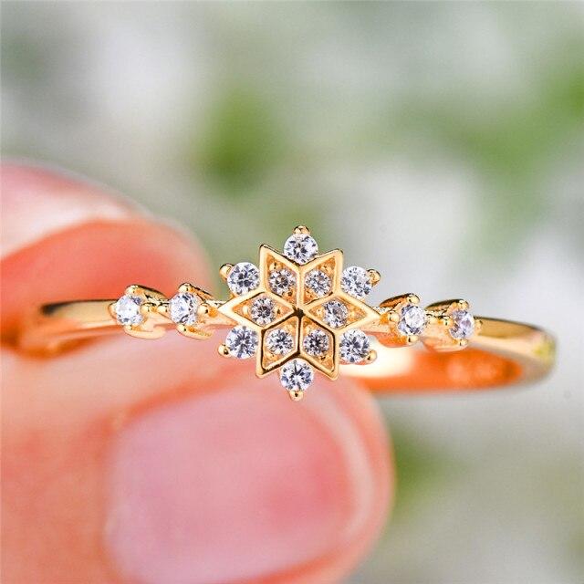 100 %Real  Tone Cubic Zircon Stone Rings Luxurious Female Women Flower Snowflake Finger Ring Boho Promise Love Engagement