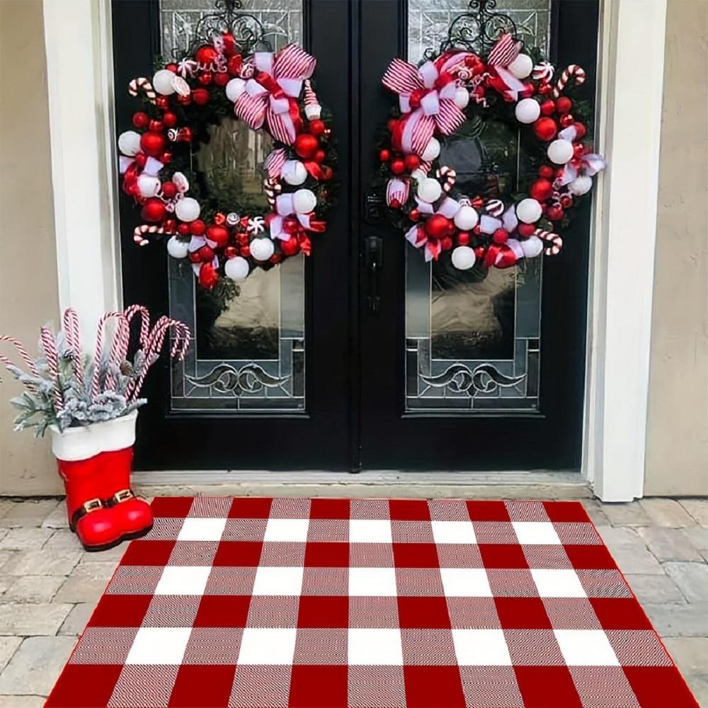 

Christmas Checkered Outdoor Carpet, Washable And Anti-Slip, Front Porch Carpet Welcome Mat, Festive Home Decoration 80*120cm