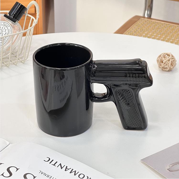 Gold & Silver Pistol Handle Ceramic Mug - Personalized 3D Coffee Cup 301-400ml