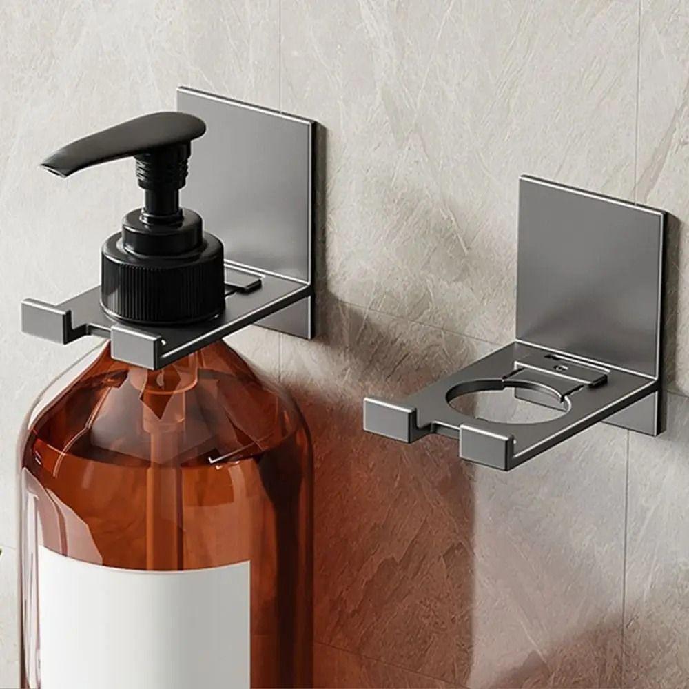 2pcs Durable Wall Mount Soap Bottle Holder 2pcs Bottle Hanger Stand No Drill Shelves Bathroom Use
