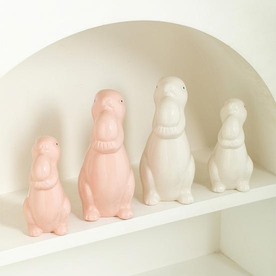 Easter Ceramic Bunny Figurine Holding Egg Look-up Rabbit Statue Sculpture Spring Easter Holiday Party Decoration