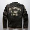 ANGEL British old retro first layer Ami Kaji cowhide leather jacket men's heavy wash stone grinding leather jacket