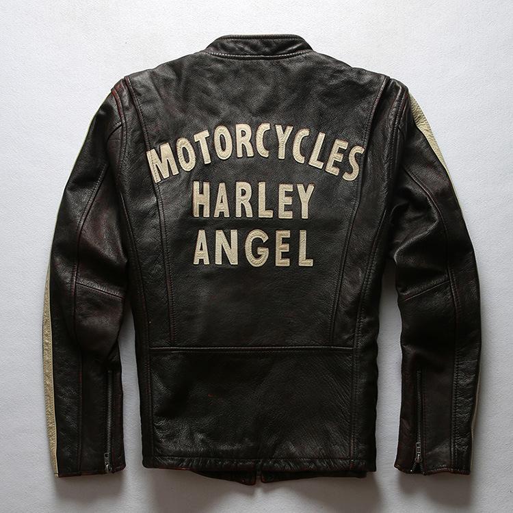 ANGEL British old retro first layer Ami Kaji cowhide leather jacket men's heavy wash stone grinding leather jacket