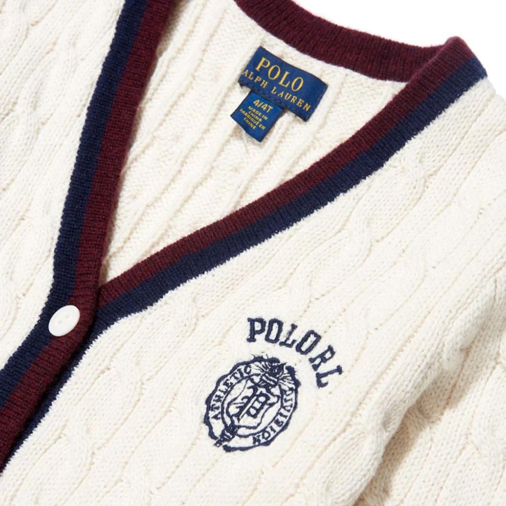 Polo Ralph Lauren Sweater Kids Letter Logo Embroidery Cable Knit Cardigan Kids Sweaters Off-White 313916555-001