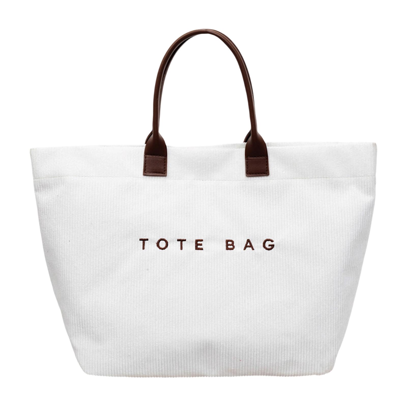 

Casual Fashion Retro- Large Capacity Corduroy Letter Design Handbag, Trendy Vintage Top Handle Handbag For Work Travel One Size білий