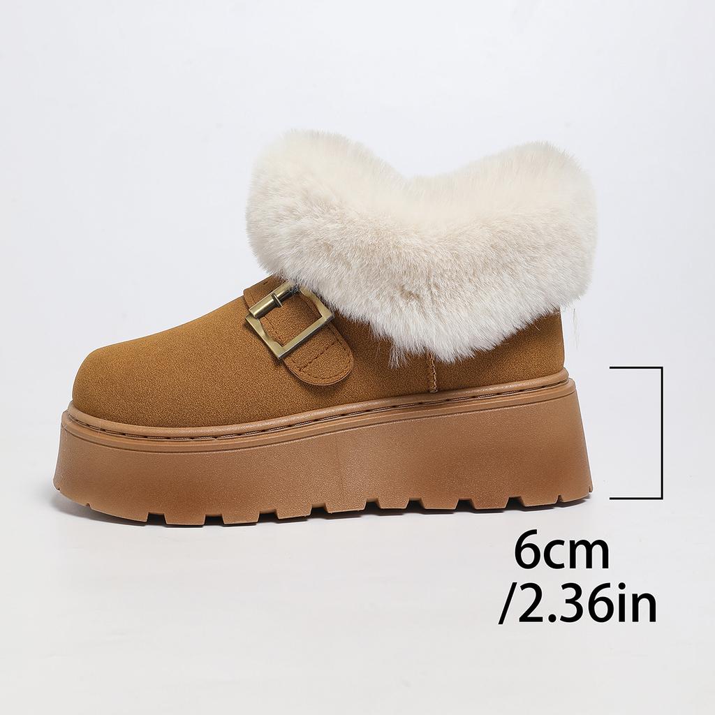 Fashion Thick Bottom Plush Winter Snow Boots Women Fluffy Faux Fur Platform Ankle Boots Woman Buckle Strap Non Slip Warm Cotton Shoes