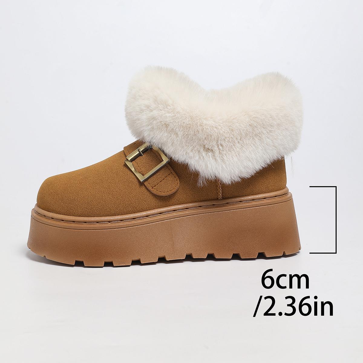 

Thick Bottom Plush Winter Snow Boots Women Fluffy Faux Fur Platform Ankle Boots Woman Buckle Strap Non Slip Warm Cotton Shoes 41 верблюд