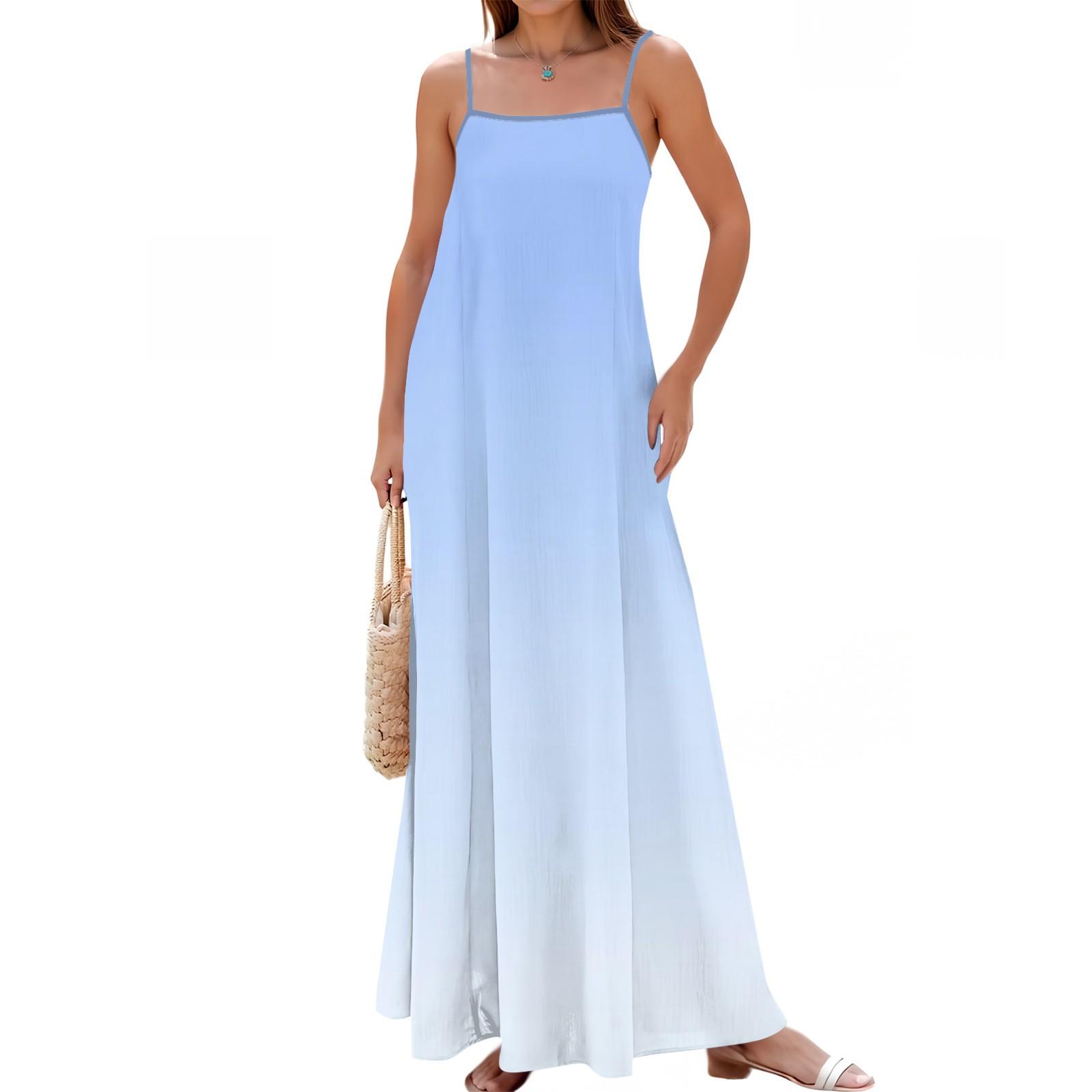 

Женское летнее повседневное модное регулируемое длинное платье с принтом на подтяжках XL небесно-голубой