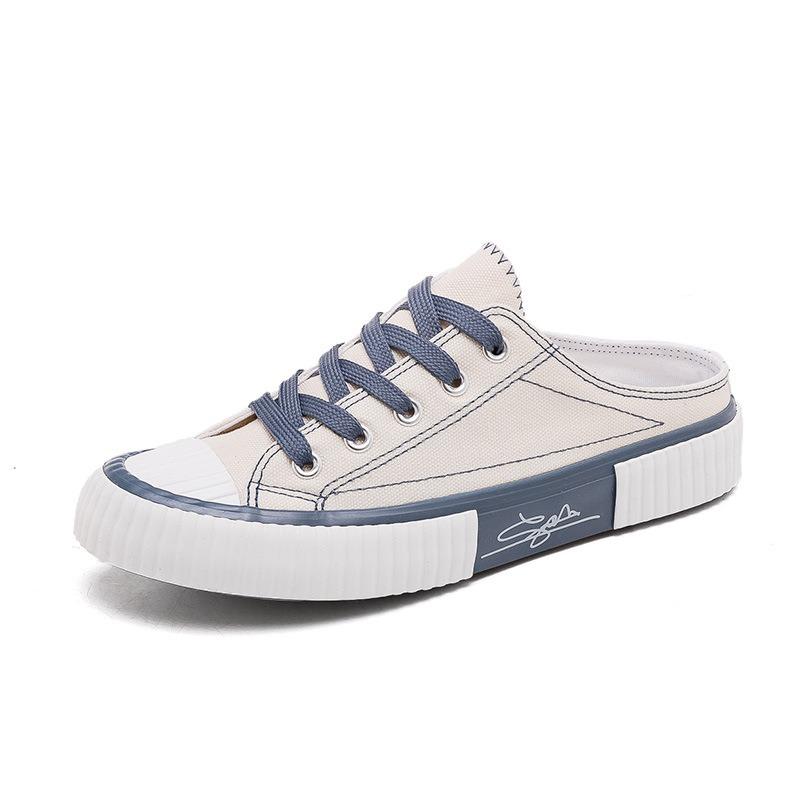 Biscuit shoes women's half-drag canvas shoes new versatile lazy shoes one pedal no heel white shoes tide