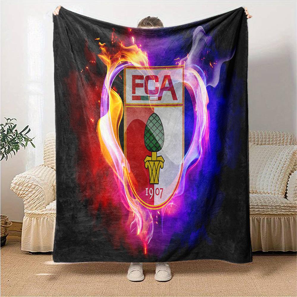 Augs-burg Football Crest Flannel Blanket, Soft Polyester, Modern Design, All-Season for Camping, Travel, Gifts for holidays or birthdays