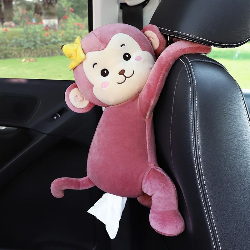 Cute Car Tissue Box For Backseat Plush Material Cartoon Character Design