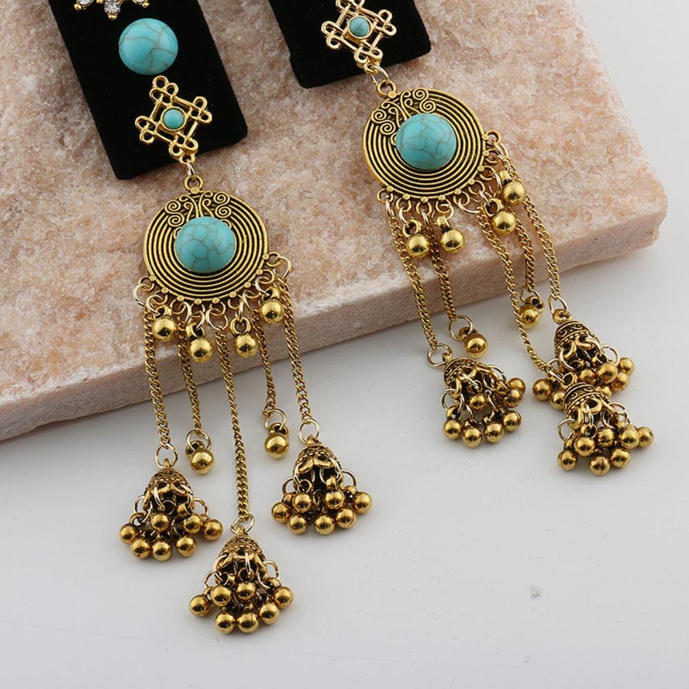 Square Ethnic Style Side Clip Rhinestone Bangs Hairpin Exquisite Tassel Hair Clip  Girls