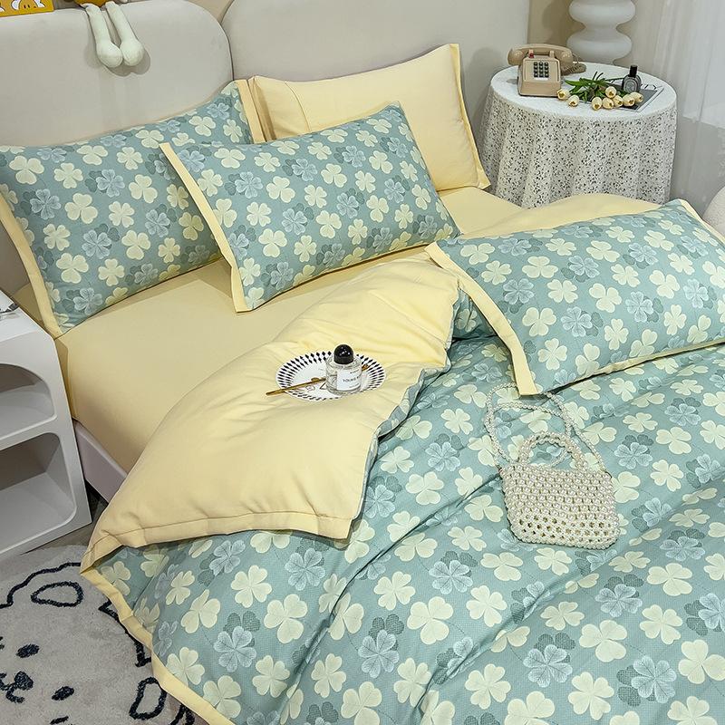 Category A Maternal and Infant Grade Washed Cotton and Linen Bed Cotton Four-piece Set and Three-piece Set Pure Cotton Bed Sheet and Quilt Cover